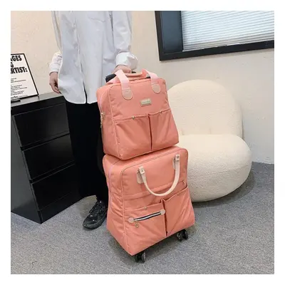 (pink, S+L) Short Distance Travel Bag Large Capacity Luggage Bag Boarding Light Business Trip Lu