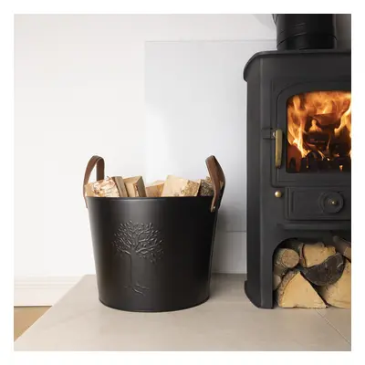 Mulberry Leather Handle Log Bucket Iron Leather Black Matte Timeless Style