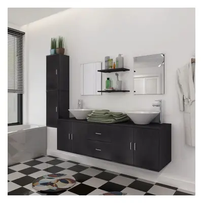 9 Piece Wall-mounted Bathroom Furniture Basin Cabinet Vanity Unit Mirror Shelf