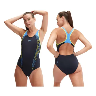 Speedo Placement Laneback Swimsuit - All Sizes - Navy/Yellow