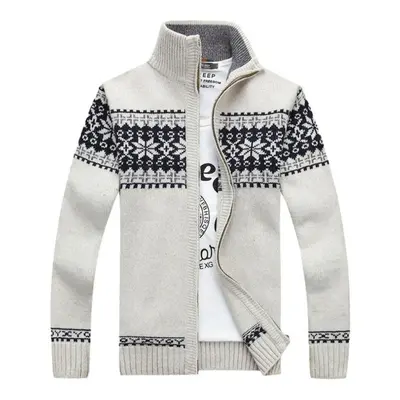 (beige, XL) Men&apos;s Velvet Knitted Cardigan Autumn And Winter Wool Cardigan Casual Thicken Wa