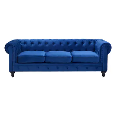 3 Seater Velvet Fabric Sofa Navy Blue CHESTERFIELD