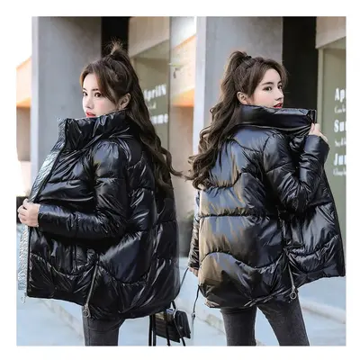 (Black, M) New Winter Jacket Women Parkas Glossy Warm Thicken Coat Female Cotton Padded Parka Wa