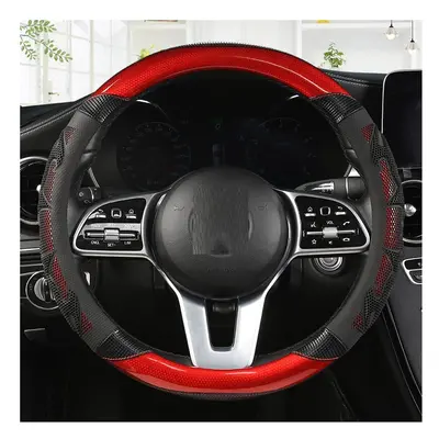 (A BLACK RED O SHAPE) Car Steering Wheel Cover Carbon Fiber Leather For Nissan Qashqai J11 Nissa