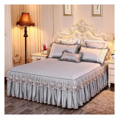 (light gray, Skirt sheet 180x200cm) Bedding Sets Textile Princess Lace Quilted Bedcover Bedsprea