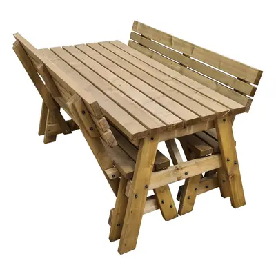 (5ft, Rustic Brown) Picnic Table and Bench Set Garden Furniture, Victoria Compact With Backrest