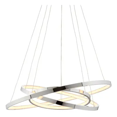 LED Ceiling Pendant Light 36W Warm White Chrome 3x Infinity Rings Strip Feature