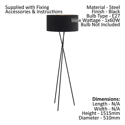 Floor Lamp Light Black Shade Black Copper Fabric Pedal Switch Bulb E27 1x60W