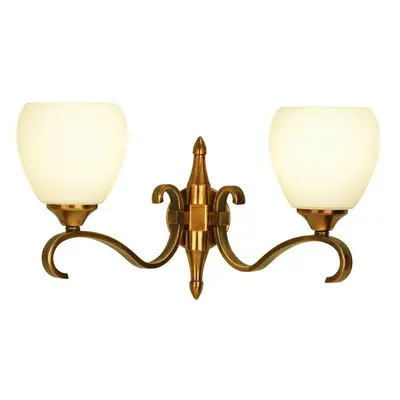 Luxury Traditional Twin Arm Wall Light Antique Brass Opal Glass Shade Dimmable