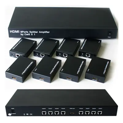 8 Port Way HDMI over Single CAT5e CAT6 Splitter Full HD Multi Room TV Extender