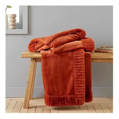 Velvet and Faux Fur 150x200cm Blanket Throw Burnt Orange