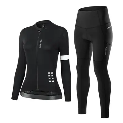 (black, XS) Wosawe Women&apos;s Cycling Jersey Long Sleeve Pro Bike Team Racing Padded Pants Set