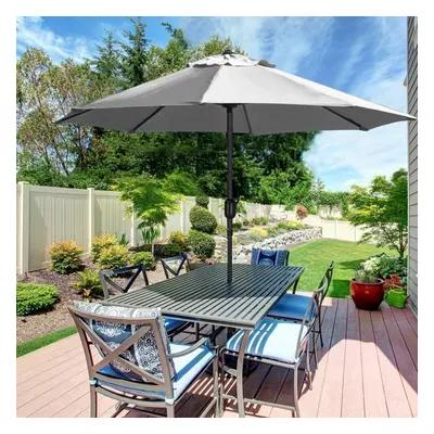 (Grey, No Base) Garden Parasol Tilt Crank Patio Sunshade Umbrella 3M