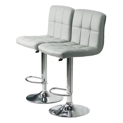 Set Of Light Grey Faux Leather Swivel Chairs Breakfast Bar Stool