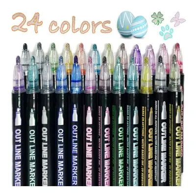 Glitter Pens Outline Pens, Colours Double Line Outline Metallic Marker Pens for Kids Girls Teena