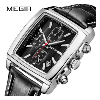 (Black) MEGIR Men&apos;s Business Analog Chronograph Luminous Rectangle Quartz Watch with Stylis