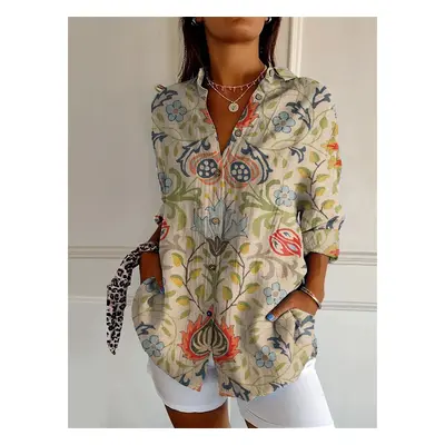 (YJ4965, L) new women's long shirt summer European and American trendy half-sleeved shirt marine