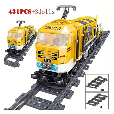 (QL0308) 431pcs Yellow Track Train Model Small Interlocking Technology Building Blocks Children 