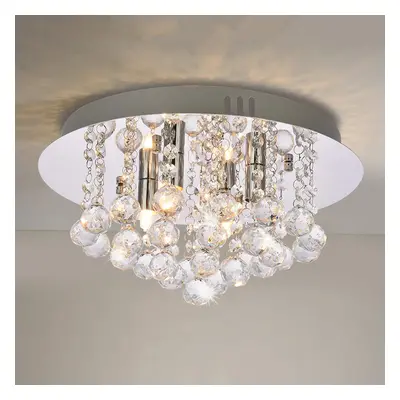 (4 Lights) Modern Flush Crystal Chandelier, K9 Crystal Drop Round Chrome Ceiling Light