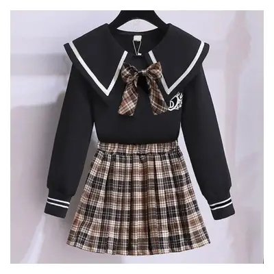 (black, 160) Girls Uniform Suit Pleated Skirt Children&apos;s College Style Skirt Student Spring