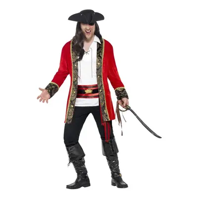 (L, Red/White/Black) Smiffys Mens Curves Pirate Captain Costume Set