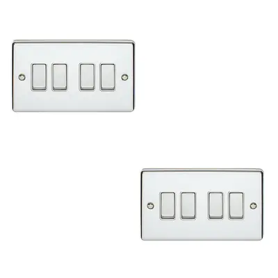 2 PACK Gang Metal Quad Light Switch POLISHED CHROME Way 10A White Trim