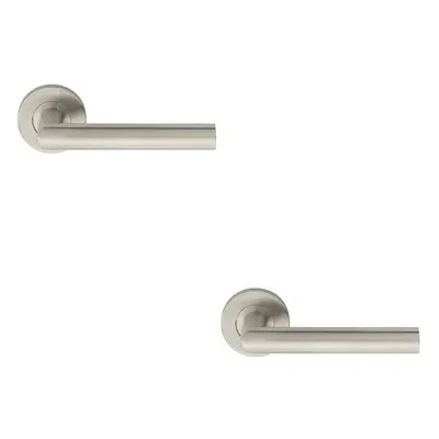 2x PAIR Straight Mitred Bar Handle on Round Rose Concealed Fix Satin Steel