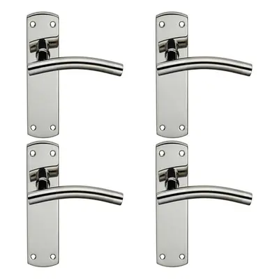 4x Curved Lever on Latch Backplate Door Handle x 44mm Polished & Satin Steel