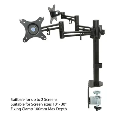 10 30" Double Monitor Desk Bracket Twin Dual Arm Adjustable Height Screen Mount