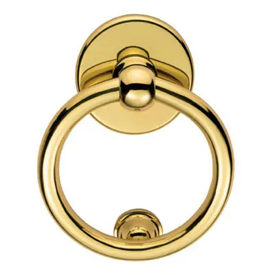 Ring Door Knocker Strike Plate Included 115mm Fixing Centres Polished Brass