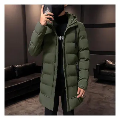 (green, L) Men&apos;s Hooded Down Jacket Mid-length Winter Hooded Thicken Mid-length Hooded Men 