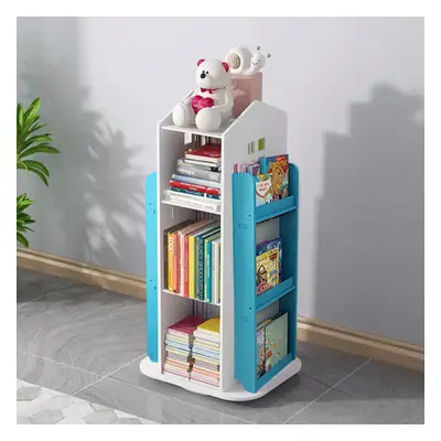 Children's Rotating Bookshelf with Four Sides for Easy Storage and Retrieval, Blue