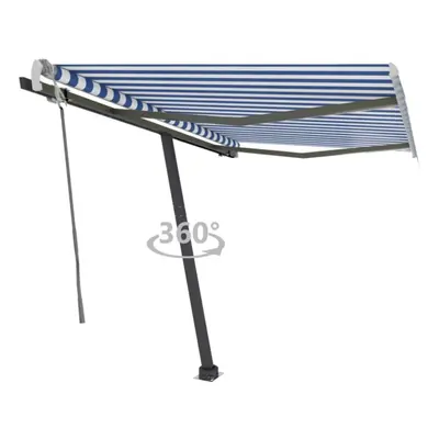 vidaXL Freestanding Manual Retractable Awning 300x250 cm Blue/White Outdoor