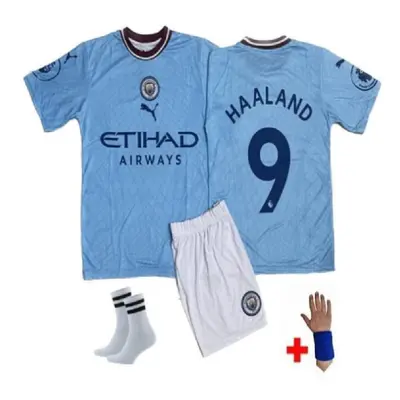 (blue, YaÅ) Manchester City Haaland Light Blue Special Design Kids Football Jersey Set Of Jerse