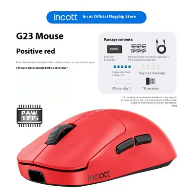 (G23 Red) Incott Wireless Mouse Dual Mode 8K PAW3950 Fast Charge Hot Swap Gaming Mouse Ergonomic