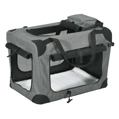 PawHut Folding Pet Carrier Bag House W/ Cushion Storage, Grey 60x41.5x41cm