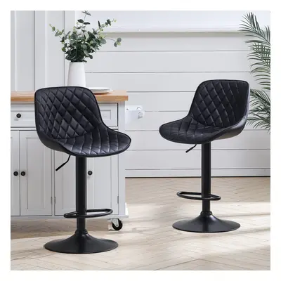 2 Pcs Faux Leather Height Adjustable Bar Stool Black