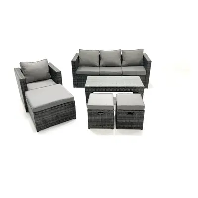 Fimous Rattan Garden Furniture Set Outdoor Lounger Sofa with Coffee Table Armchair Footstools Da