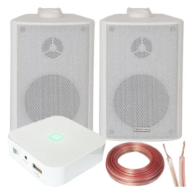 80W Mini WiFi Stereo Amplifier & 2x 60W White Wall Mounted Speaker Audio System