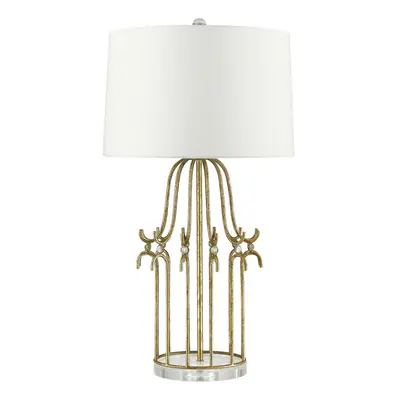 Table Lamp Steel Frame Crystal Accents Cream Shade Distressed Gold LED E27 100W