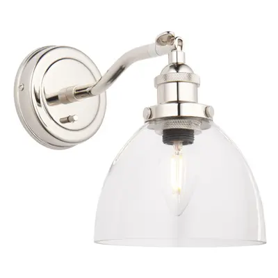 Bright Nickel Wall Light Fitting - Clear Glass Shade - Knurled Detailing