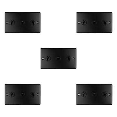 5 PACK Gang Triple Retro Toggle Light Switch MATT BLACK 10A Way Plate