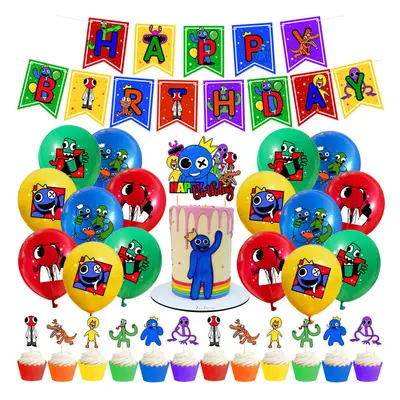 Happy Birthday Rainbow Friends Party Supplies Ornament Banner Balloons Cupcake Toppers Set for K