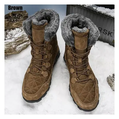 (brown, 44) Men&apos;s Boots Large Waterproof Non-slip Plus Velvet Snow Boots Winter Men&apos;s 