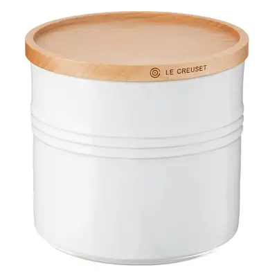 Le Creuset Stoneware Canister with Wood Lid, 1.5 qt. (5.5" diameter), White