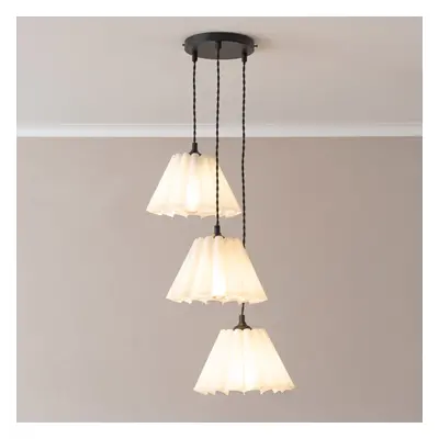 ValueLights Lauren White Pleated Cluster Black Ceiling Light & Bulbs