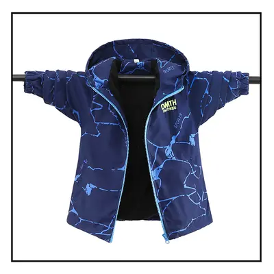 (One sided blue, 9T) Autumn Children's Clothes Double-sided Wear Jacket Fleece Coat Boy Waterpro