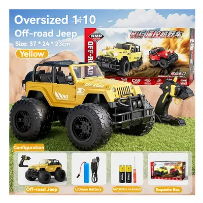 (Yellow) 1:10 Oversize 4WD Remote Control Off Road Car 2.4G Radio RC Car with Cool Light Climbin