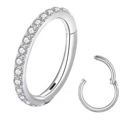 BLESSMYLOVE Clear CZ Silver 18G 10mm Nose Rings Hoop 316L Surgical Ste