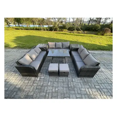 Fimous Rattan Garden Furniture Set Seater Patio Outdoor Lounge Sofa Set with Side Tables Rectang